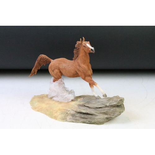 114 - Group of equestrian horse related figurines to include a Royal Doulton single brown horse on base, t... 