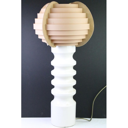 117 - Doulton Staffs white ceramic table lamp, the base of ribbed cylindrical form, with space-age style w... 