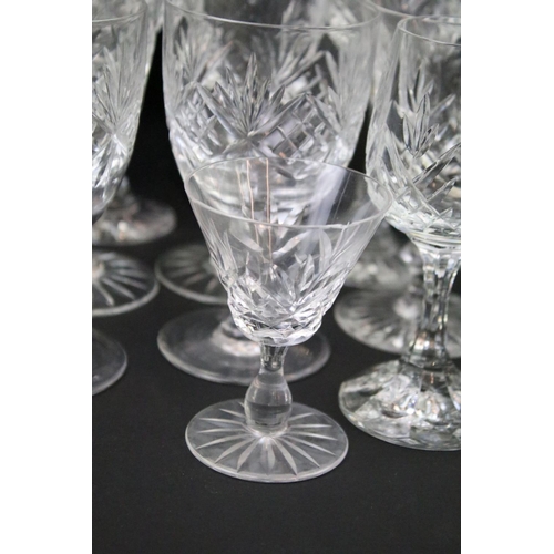 121 - Collection of assorted cut glass glasses to include wine and glasses and a pair of box Stuart crysta... 