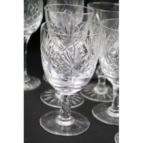 121 - Collection of assorted cut glass glasses to include wine and glasses and a pair of box Stuart crysta... 