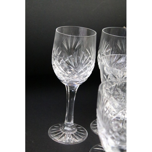 121 - Collection of assorted cut glass glasses to include wine and glasses and a pair of box Stuart crysta... 