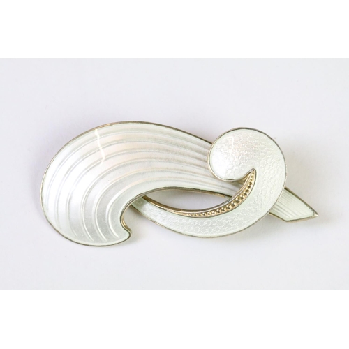 40 - A mid 20th century Norwegian sterling silver and white enamel brooch by Albert Scharning, marked A. ... 