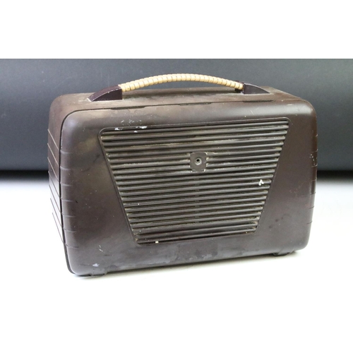 199A - Art Deco Brown and Cream Bakelite Ultra Electric Ltd Carnival Twin R746 Radio, 30cm wide