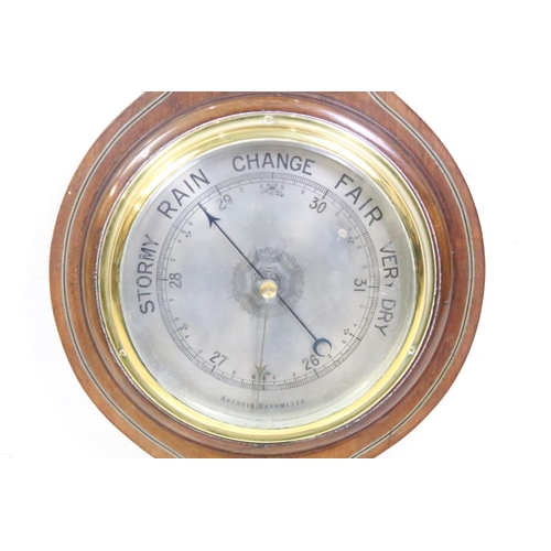 157 - Late 19th / early 20th century mahogany banjo wall barometer with silvered dial & thermometer and br... 