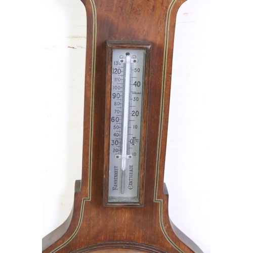 157 - Late 19th / early 20th century mahogany banjo wall barometer with silvered dial & thermometer and br... 