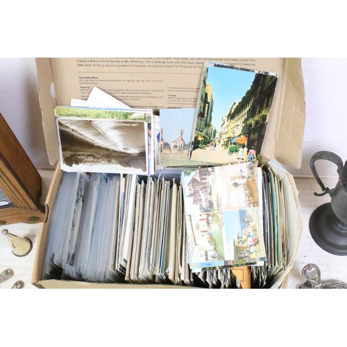 399 - Assortment of collectables to include a box of topographical postcards of mostly UK views (late 20th... 