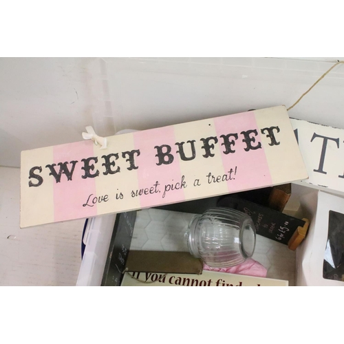 413 - Collection of cake / confectionery related items to include free standing blackboards, sweet jars, p... 