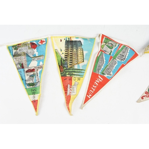 205 - A collection of mid 20th century souvenir pennants together with two coin trench lighters and two vi... 