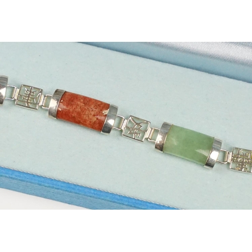 215 - Silver Chinese Multi-coloured Agate Stone Bracelet