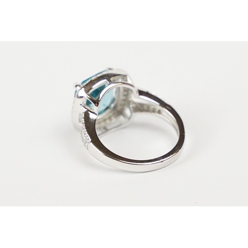 217 - Silver CZ and Blue Topaz style Ring