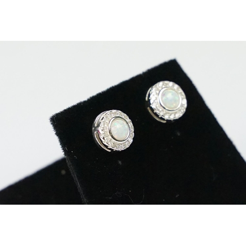 218 - Pair of Silver CZ and Opal panelled Stud Earrings