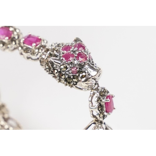 221 - Silver Marcasite and Ruby Bracelet