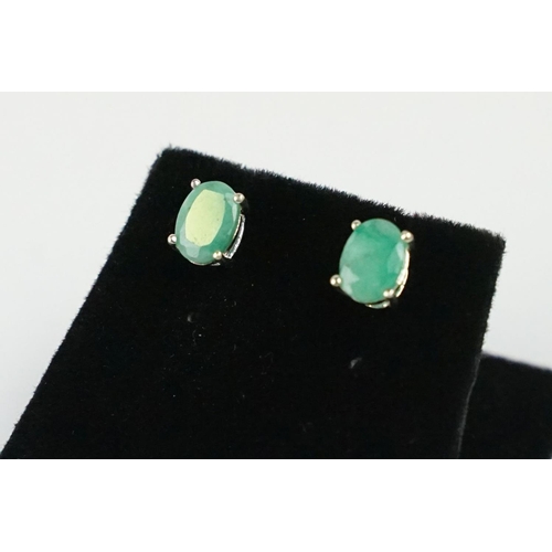 229 - Pair of Emerald Stud Earrings on Silver Posts