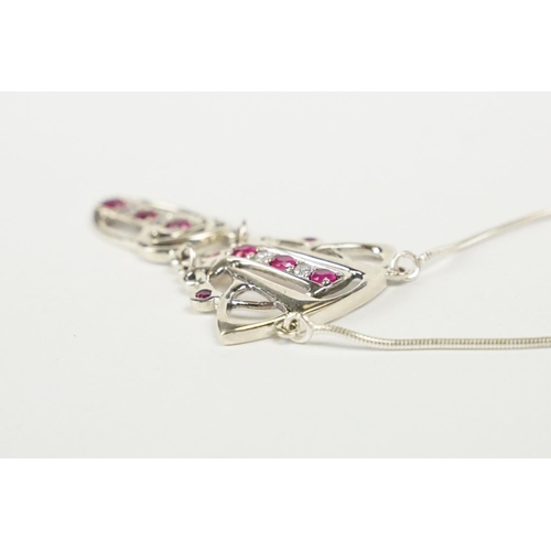 230 - Silver Ruby and CZ Necklace