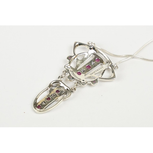 230 - Silver Ruby and CZ Necklace