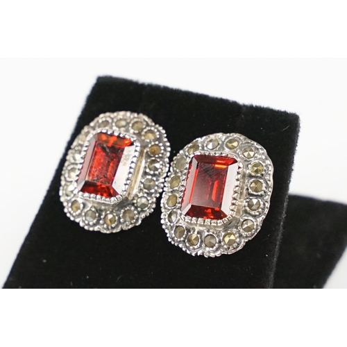 234 - Pair of Silver Marcasite and Tourmaline style Stud Earrings