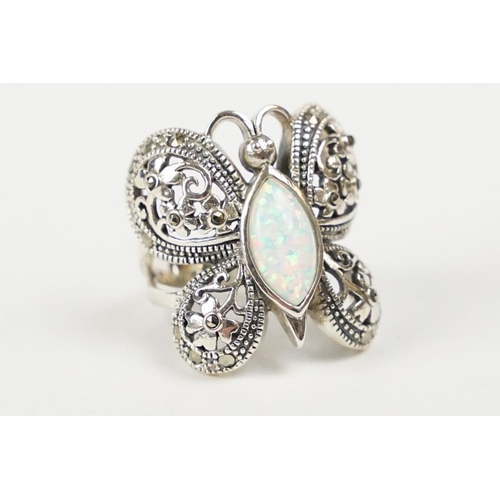 237 - Silver Butterfly Ring with central opal panel