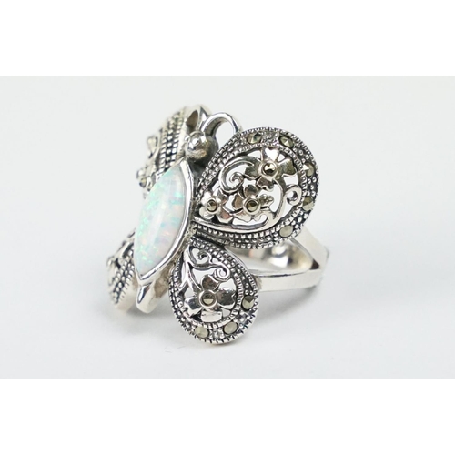 237 - Silver Butterfly Ring with central opal panel