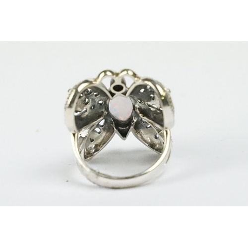 237 - Silver Butterfly Ring with central opal panel