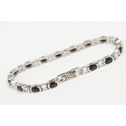 241 - Silver CZ and Sapphire Line Bracelet