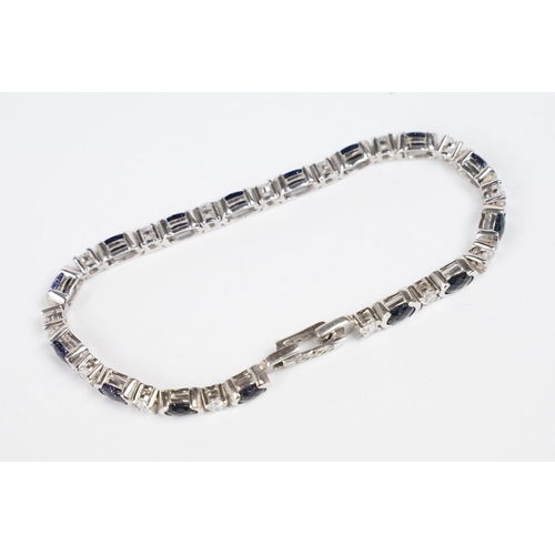 241 - Silver CZ and Sapphire Line Bracelet