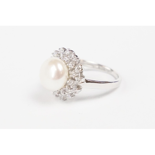 243 - Silver CZ and Freshwater Pearl Dress Ring