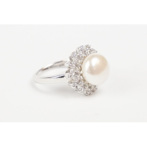 243 - Silver CZ and Freshwater Pearl Dress Ring