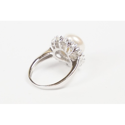 243 - Silver CZ and Freshwater Pearl Dress Ring