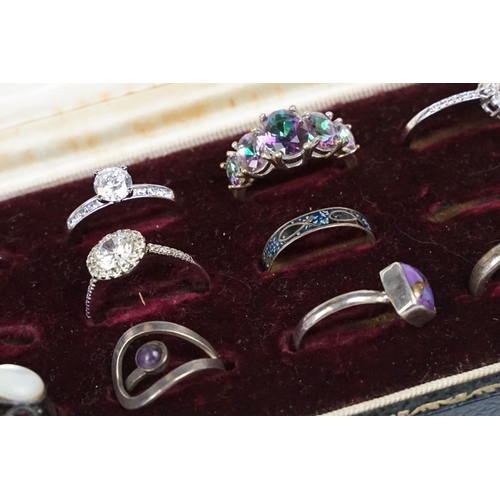 261 - A collection of ten 925 sterling silver ladies rings and various styles to include amethyst and enam... 