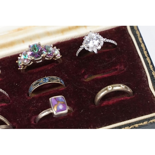 261 - A collection of ten 925 sterling silver ladies rings and various styles to include amethyst and enam... 