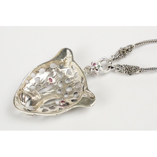 270 - Silver Leopard Headed Necklace with Ruby eyes