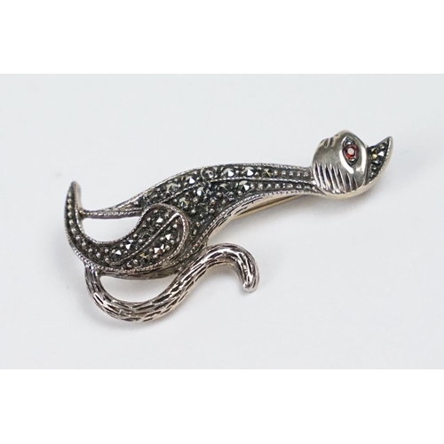 271 - A vintage sterling silver and marcasite brooch in the form of a scottie dog together with a contempo... 