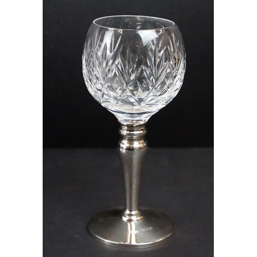 286 - A set of six fully hallmarked sterling silver and cut glass goblets by Mappin & Webb.