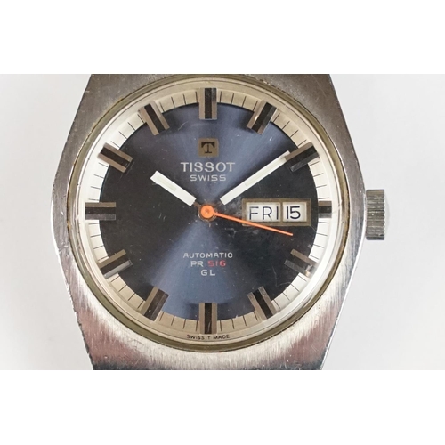 291 - A vintage gents Tissot PR 516 GL Swiss made wristwatch, automatic movement, blue dial with white han... 