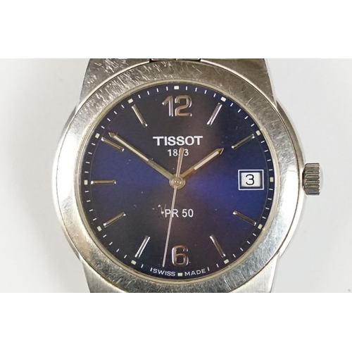 293 - A gents Tissot 1853 PR 50 Swiss made wristwatch, quartz movement, blue dial, date function to 3 o'cl... 