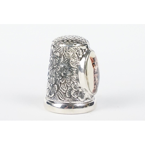 303 - Silver Thimble with enamel plaque