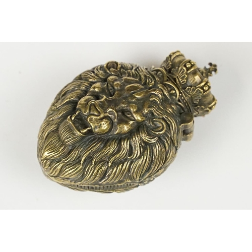 305 - Brass Lion Head Vesta Case with hinged crown