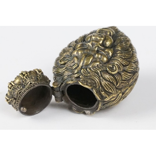 305 - Brass Lion Head Vesta Case with hinged crown