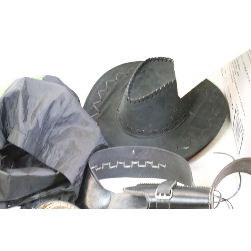 397 - Collection of Americana cowboy hats and western belts to include a good selection of leather pistol ... 