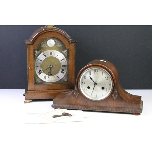 406 - Tempus Fugit bracket clock having an oak case with glazed door to front revealing roman numeral cloc... 