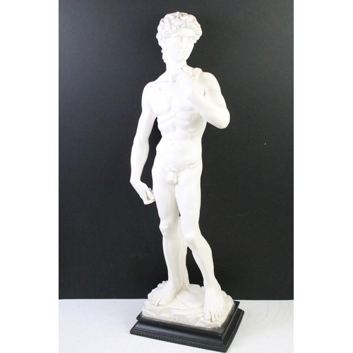 122 - Composite figurine of Michelangelo's David raised on a black plinth base together with a Wedgwood na... 