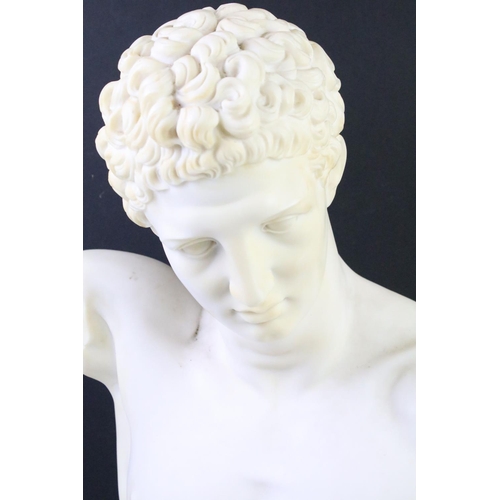 165 - Hermes resin bust of classical presentation, raised on a pedestal base, measures approx 51cm tall