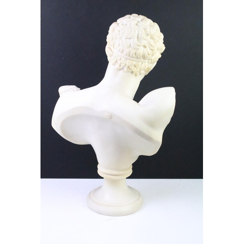 165 - Hermes resin bust of classical presentation, raised on a pedestal base, measures approx 51cm tall