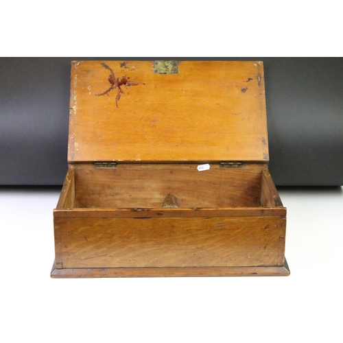 169 - 19th century oak Bible box together with two decorative marquetry boxes, a 19th Century wooden money... 