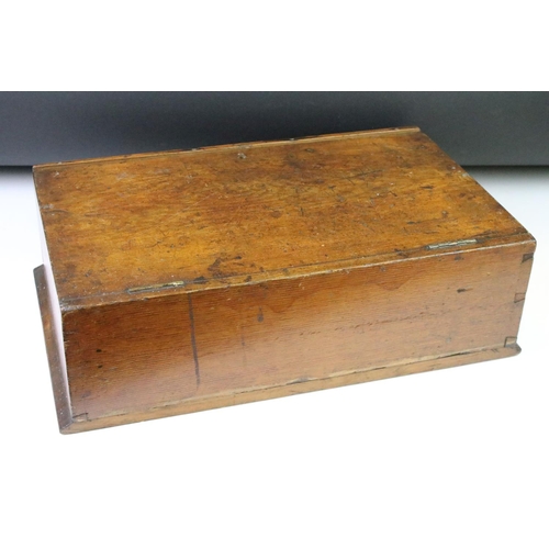 169 - 19th century oak Bible box together with two decorative marquetry boxes, a 19th Century wooden money... 