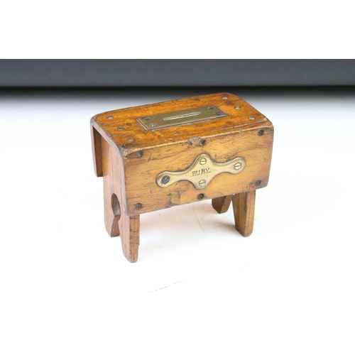 169 - 19th century oak Bible box together with two decorative marquetry boxes, a 19th Century wooden money... 