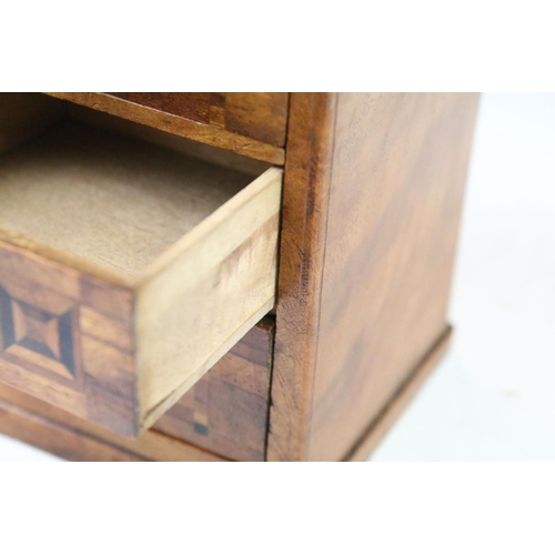 169 - 19th century oak Bible box together with two decorative marquetry boxes, a 19th Century wooden money... 