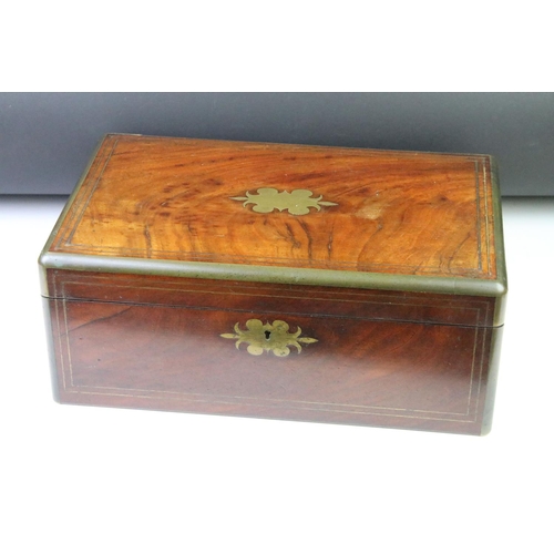 179 - 19th Century Victorian mahogany and brass inlaid writing slope with lock to front, and interior appo... 