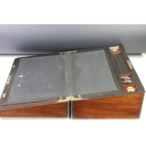 179 - 19th Century Victorian mahogany and brass inlaid writing slope with lock to front, and interior appo... 