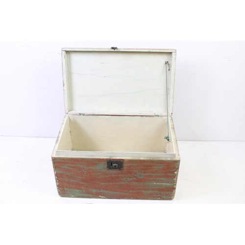 180 - 19th century Pine Blanket or Tack Box with a distressed painted finish and two iron carrying handles... 